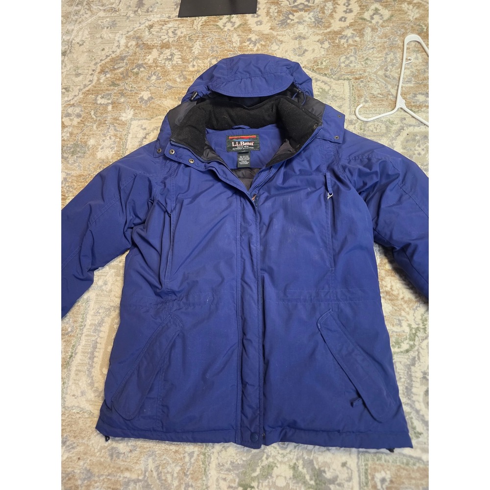 LL Bean Rugged Ridge Parka Womens M Blue Goose Down Hooded Winter Jacket Ski